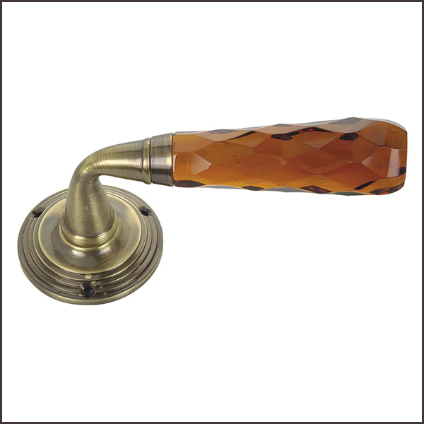 Faceted Amber Glass Lever Handle Brushed Antique – Denz Enterprises