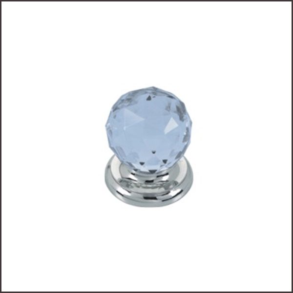 Faceted Blue Glass Ball Cabinet Knob Chrome Denz Enterprises
